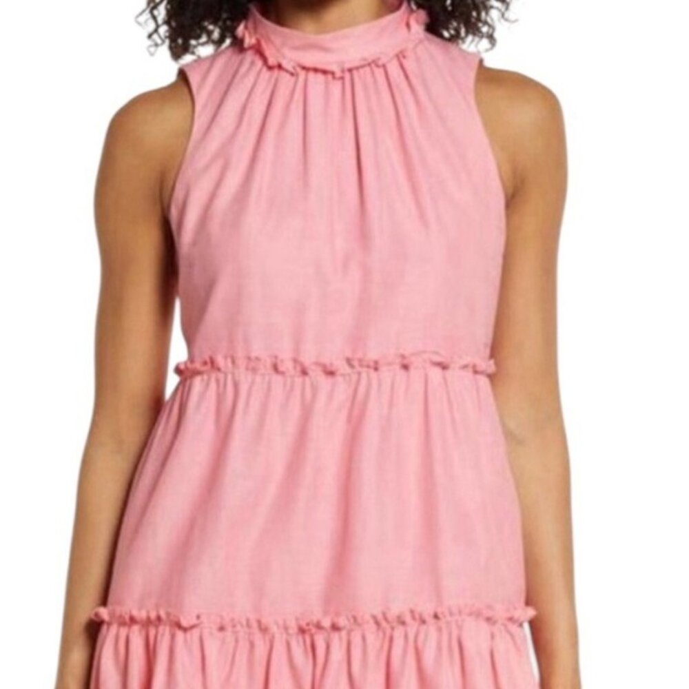 Like New Vince Camuto Highneck Tiered Shift Dress in Pink Sz 8 - Picture 2 of 11